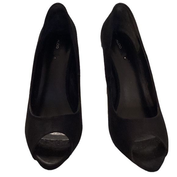 Aldo Tarolli Women’s Black Suede Blue Heel Open Toe High‎ Heel Shoes s 9M - Picture 4 of 8